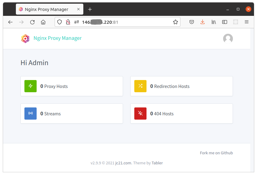 Nginx Proxy Manager main interface
