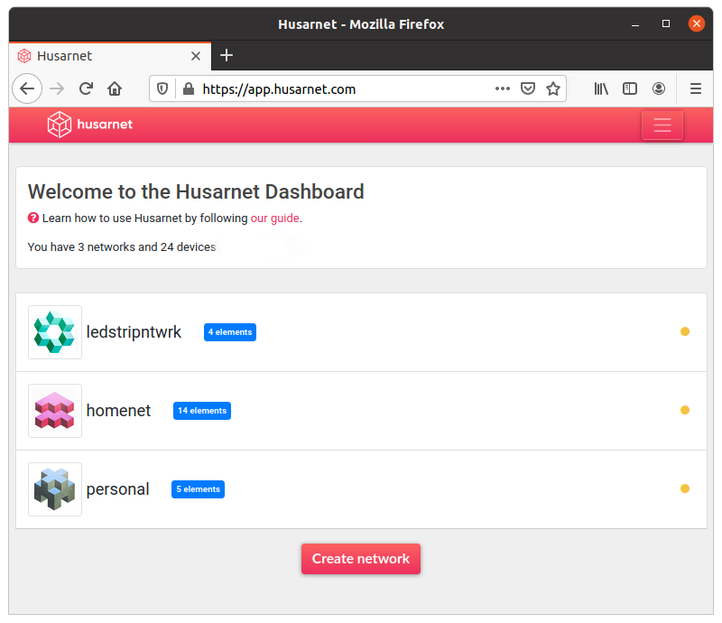 Husarnet Dashboard main page