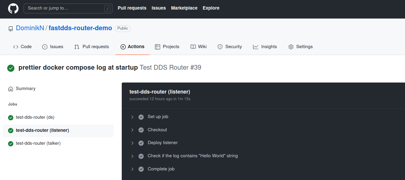 GitHub Actions workflow for testing a DDS Router